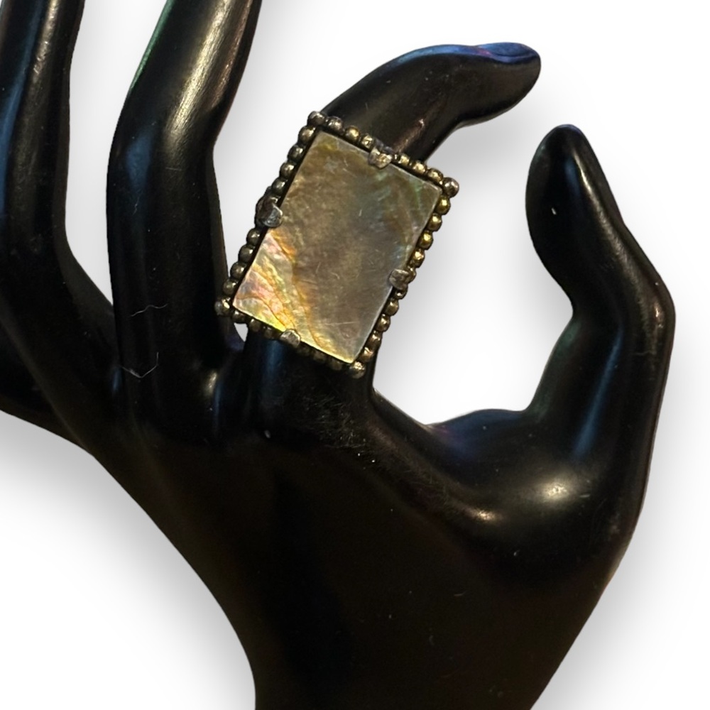 Vintage Rectangular Abalone Adjustable Ring - image 2